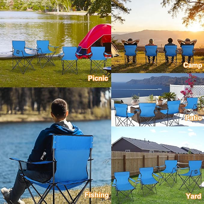 HaSteeL Camping Chairs 4 Pack Oversized Folding Chair with Cup Holders for Adults Portable Chair &amp Carry Bag for Outdoor Backyard Beach Lawn Patio Picnic Fishing Oxford Fabric &amp Heavy