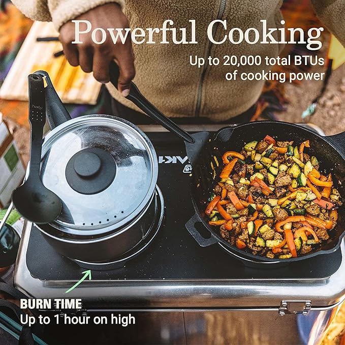 Coleman PEAK1 2-Burner Portable Camping Stove Premium 20000 BTUs Gas Stove with Adjustable Burners &amp Carry Case Great for Camping Tailgating Grilling BBQ &amp More
