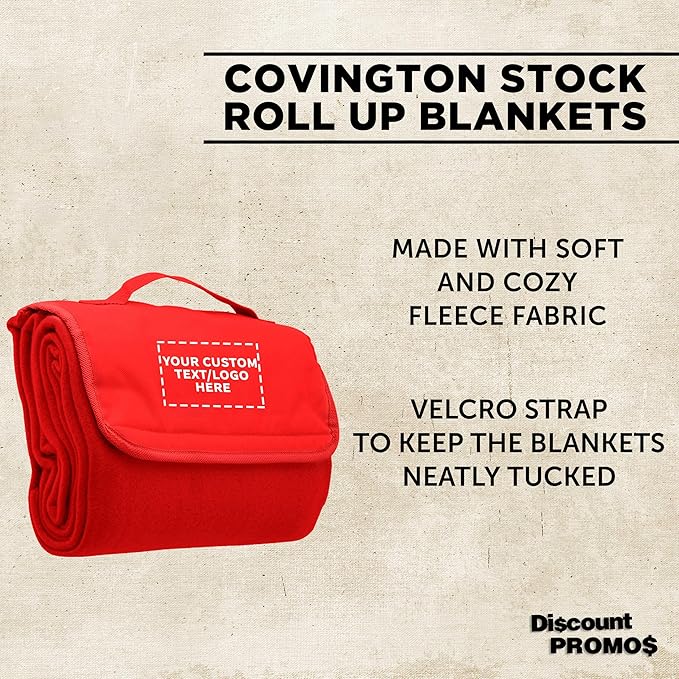 DISCOUNT PROMOS Custom Roll Up Picnic Blankets Set of 10/50/100 Personalized Bulk Pack Great for Camping Picnic Beach Sports Outdoor Activities - Red