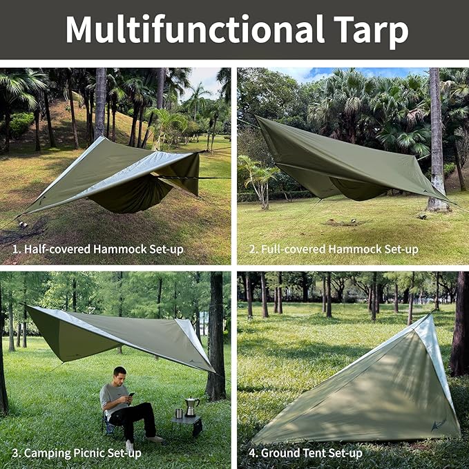 Hammock Rain Fly 11 x 9 ft Waterproof Tarp with Doors Lightweight &amp UV Protection Camping Tarp Multifunctional for Backpacking Hiking Hammock