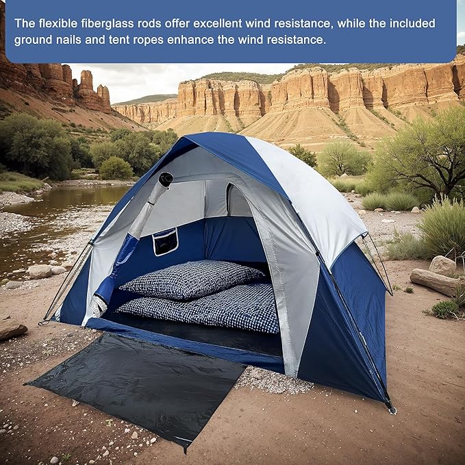 XL Tent 6 Person Dome Camping Tent Double Layer Waterproof Removable Rain Fly for Outdoor Hiking Fishing (6 People Blue)