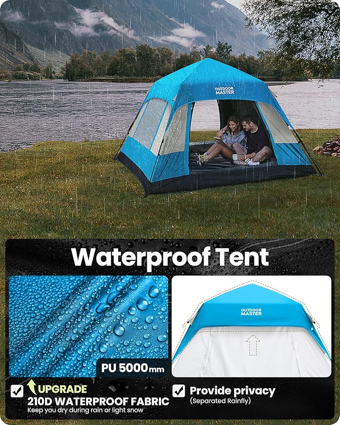OutdoorMaster Updated Camping Tents 4/6 Person Camping Tent with Blackout Shelter Technology Easy Setup in 60 Seconds Weatherproof Pop Up Tent with Top Rainfly Instant Cabin Tent