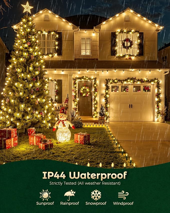 C9 Christmas Lights Outdoor 4 Packs Total 102.8 Ft 80 Bulbs Christmas Pathway Lights Waterproof Walkway Lights for Outside Driveway Sidewalk Outdoor Decorations Yard Clear