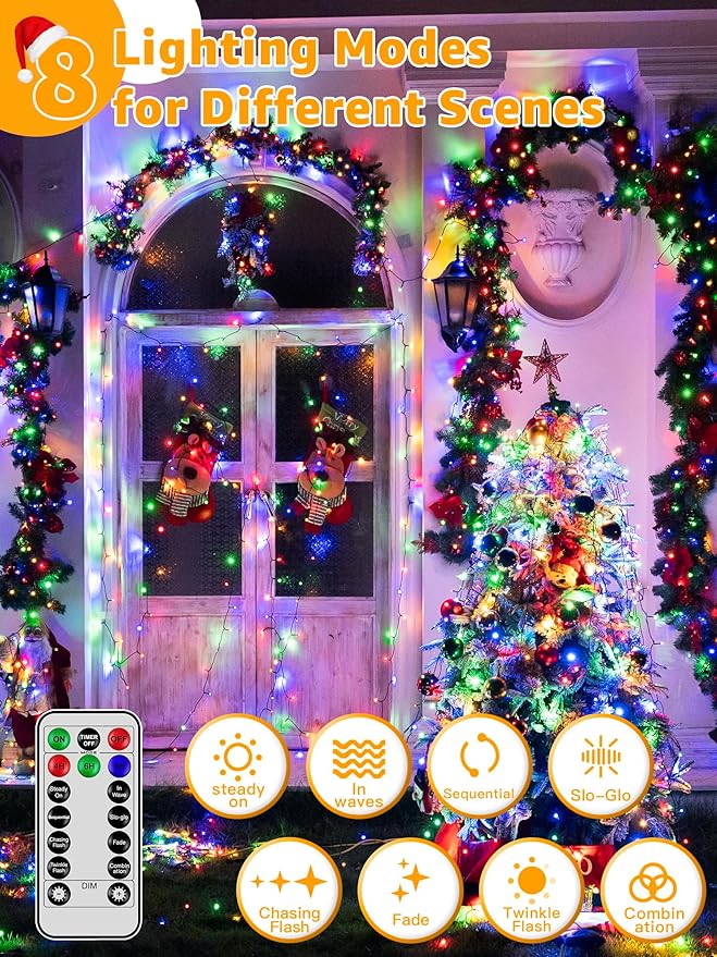 328 FT 1000 LED Christmas Lights Waterproof Outdoor String Lights with Remote and Timer Christmas Tree Lights with 8 Modes Dimmable Fairy Lights for Holiday Decor (Multicolor)