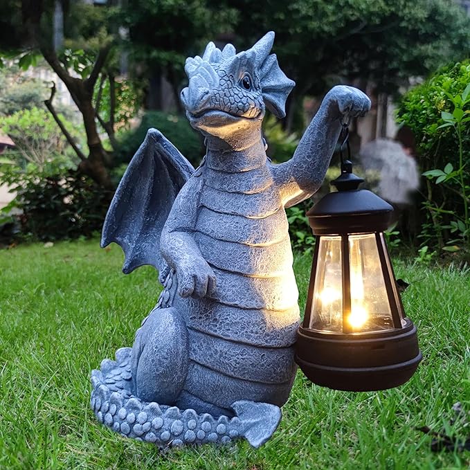 Solar Dragon Garden Statue Decoration with Solar LanternDragon Figurine Lights Outdoor Décor for YardLawn Patio Balcony Unique Housewarming Ornament