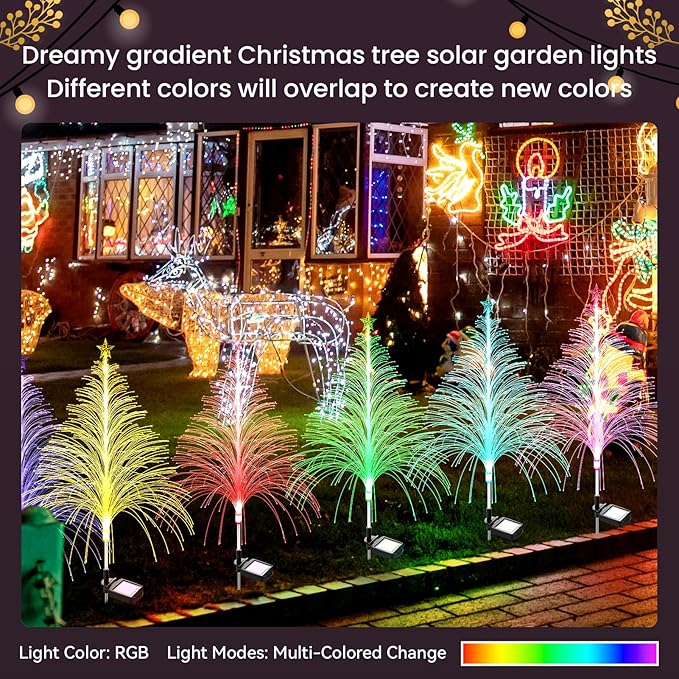 6 Packs Christmas Tree Solar Garden Light with Multi-Colored Change Auto ON/Off Outdoor Yard Light Solar Lighting for Garden Porch Christmas and Festival Decoration (S_Size)