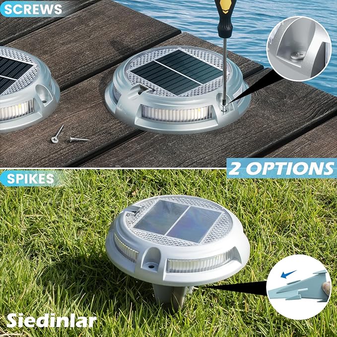SIEDiNLAR Solar Driveway Lights Outdoor 16 LEDs 9 Modes Dock Markers Deck Lights Waterproof Warning for Driveway Ground Step Walkway Pathway Yard Garden RGB (16 Pack)