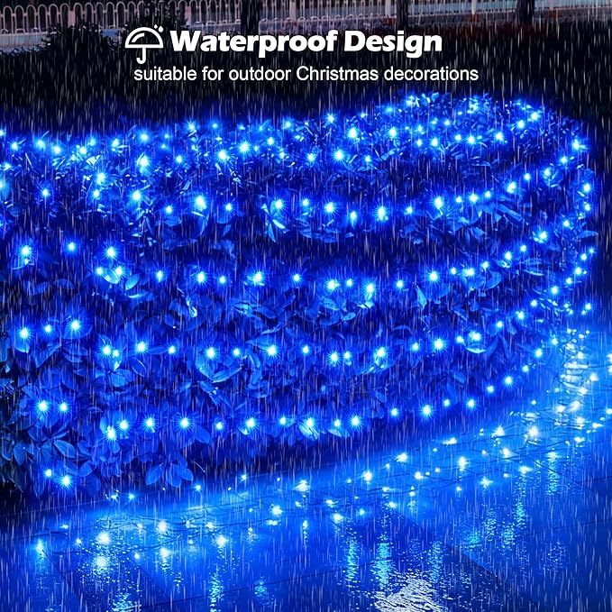BlcTec Outdoor Christmas Lights 360 LED 9.8ft x 6.6ft Christmas Net Lights with 8 Modes UL Certified Timer Connectable Waterproof for Trees Bushes Shrubs Yard Outdoor Xmas Decorations Blue