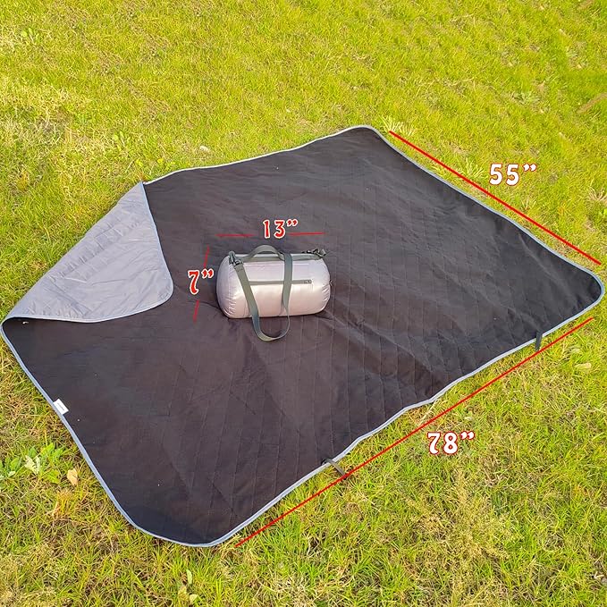 Large Outdoor Waterproof Blanket-Quilted Extra Thick Fleece Windproof Warm Includes Stuff Sack Shoulder Strap Machine Washable55x78-Grey