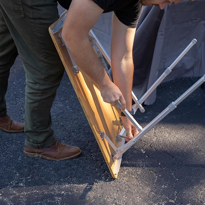 Camco Folding Table | Features Natural Bamboo Top &amp Folding Aluminum Legs for RV Storage and Organization | Adjustable Height 18” - 26” | Ideal for Tailgating Camping RVing the Beach &amp More