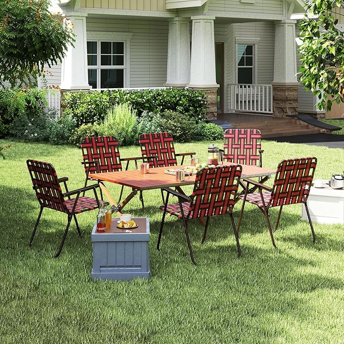 Giantex 6-Pack Lightweight Folding Camping Chairs 330 LBS Beach Chairs with Armrests No Assembly Needed Portable Webbed Lawn Chair for Picnic Fishing Patio Yard Outdoor Events Red