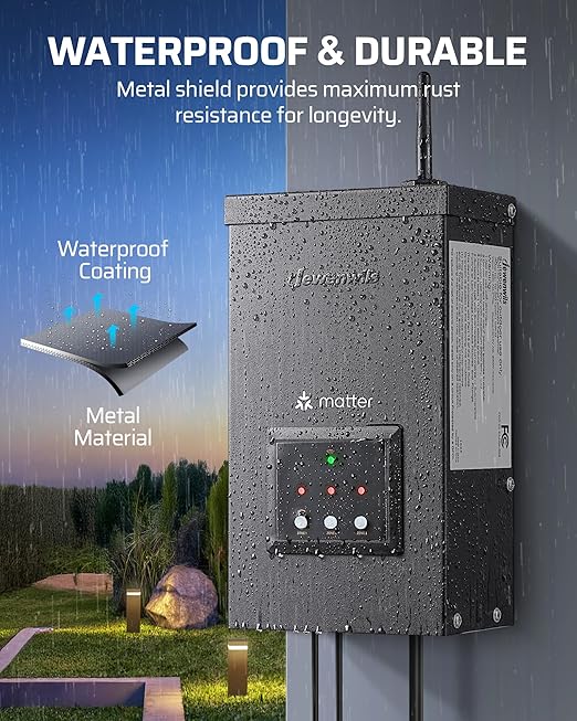 DEWENWILS 200W Matter Low Voltage Landscape Transformer WiFi Landscape Lighting Transformer with 3 Independent Outputs 120V AC to 12V/14V AC Compatible with Alexa Google Assistant