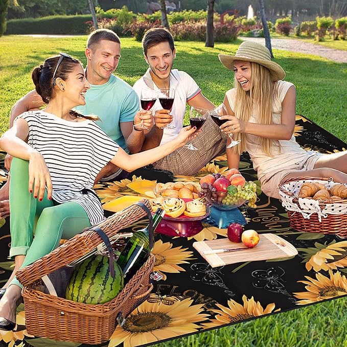Extra Large Picnic Blankets Waterproof Foldable (80 x 80) Beach Blanket Waterproof Sandproof3-Layer Thicking Mat Outdoor Packable Camping Blanket