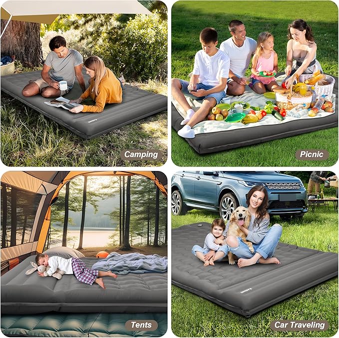 KASIMO Double Sleeping Pad for Camping5 Ultra-Thick 1.4x2M for 2 Person with Pillow Built-in Foot Pump Inflatable Sleeping Mat for Backpacking Hiking Traveling Tent Portable Camping Mat