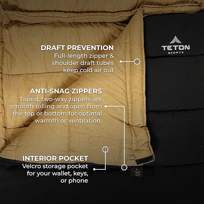 TETON Sports Deer Hunter Sleeping Bag Warm and Comfortable Camping Sleeping Bag Teton Tough Canvas Shell for Camping Hunting and Cold Weather