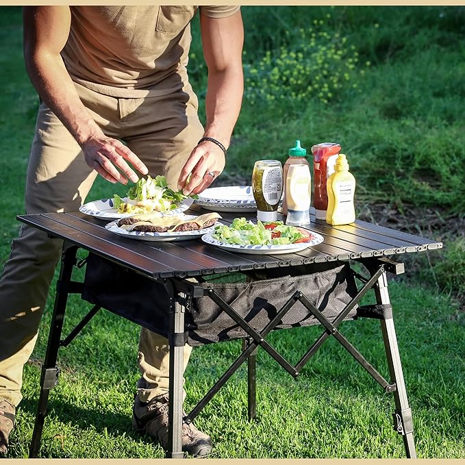 ARROWHEAD OUTDOOR 2-Pack 39 Aluminum Folding Camp Roll Up Table w/Adjustable Height Undertable Mesh Storage Carry Bag