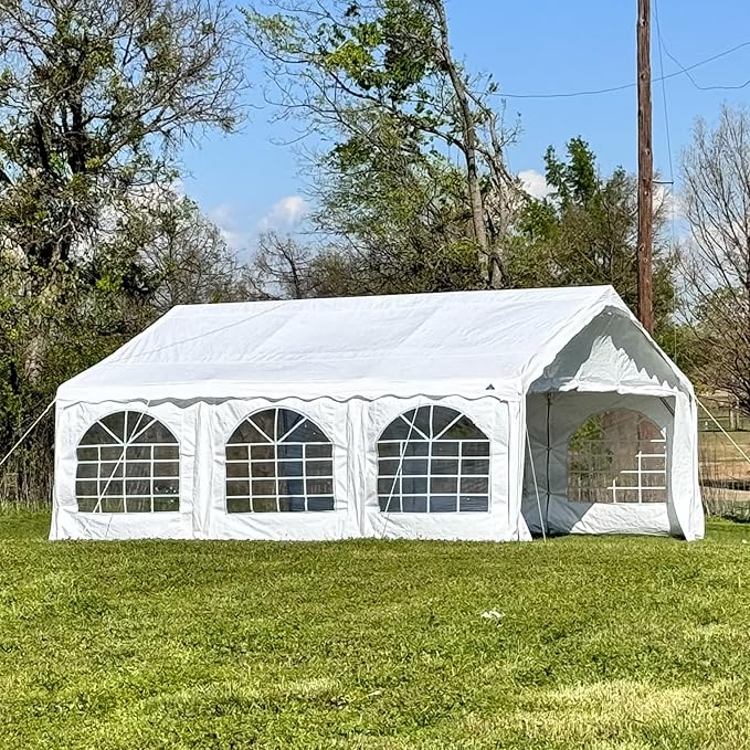 DELTA 20'x20' Budget PE Party Tent + (1) Long and (1) Short Bags Tents for Partiescarpas para FiestasHeavy Duty Upgraded Galvanized Wedding Tent Canopy Big Tents Carport Outdoor Event(B Model)