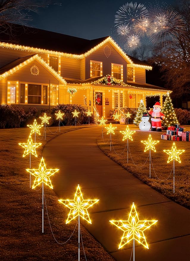 Brightown Pathway Lights Outdoor Christmas Decorations 2 Set Total 20-Pack Large Waterproof Stake Decorative Light for Outside Sidewalk Yard Lawn Path Walkway Driveway Marker Stake Warm White