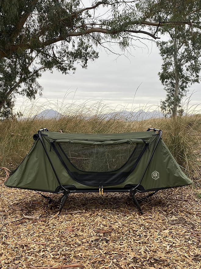 Kamp-Rite Anniversary Series 1 Person Tent cot with 20 Degree Outfitter Sleeping Bag and Self Inflating Sleeping pad for Camping Hunting Fishing 3 Piece Bundle Package (Olive)
