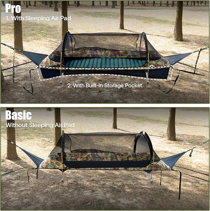 Night Cat Flat Lay Hammock Tent with Mosquito Net Waterproof Rainfly for 1 Person Backpacking Hiking Camping Lightweight 330LBS 87x28x19in