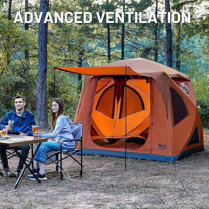 TIMBER RIDGE Camping Tent 4 Person Instant Pop Up Hub Tent with 8 Windows Easy 60 Second Setup Weather Resistant Family Cabin Tents with Rain Fly for Camping Hiking Outdoor Travel