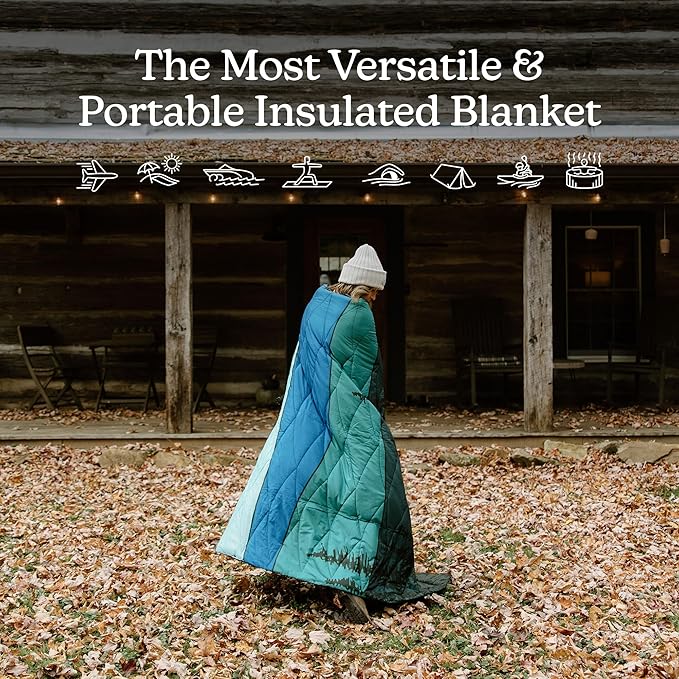 Nomadix Smoky Mountains Puffer Blanket – Water-Resistant Eco-Friendly Insulated Blanket with Snaps for Camping Beach and Travel Made from Recycled Materials
