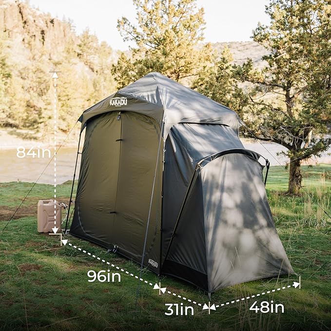 Kakadu Outback Shower Tent Deluxe Triple Room Portable Privacy Shelter Outdoor Camping Toilet Tent Changing Room Sturdy Easy Setup - with LED Light Carry Bag Towel Rod