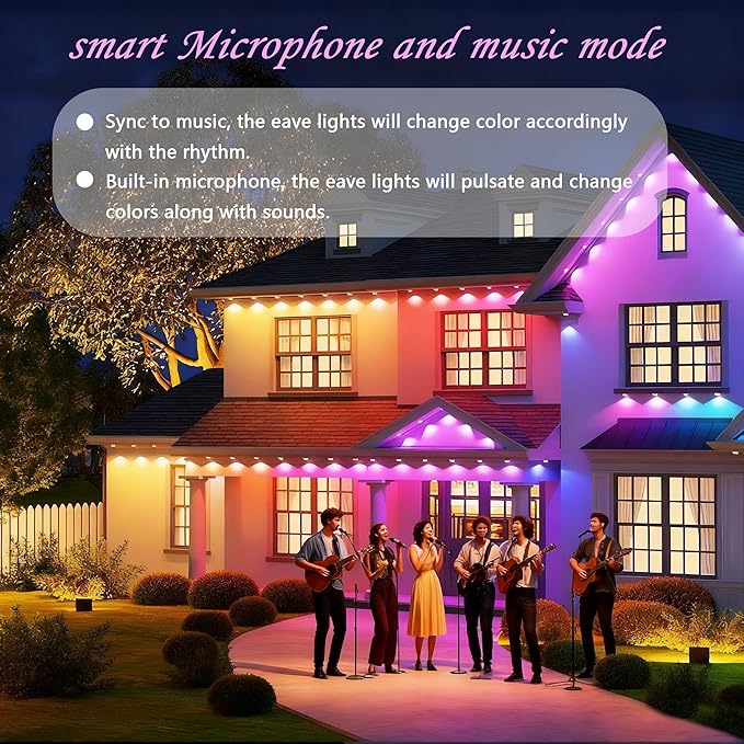 Permanent Outdoor LightsSmart RGB Outdoor Lights with Remote APP Control54ft with 36 LED(5v) IP67 Waterproof Outside Light for House for Holiday Party Daily(unconnectable)