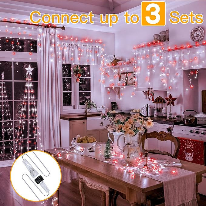 Ollny Icicle Lights for Outside 504LED 41FT Red and White Christmas Light with Remote 8Modes Timers Waterproof Plug in Connectable Hanging Lights for Outdoor Indoor House Roof Holiday