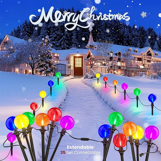 Outdoor Jumbo G40 Christmas Pathway Lights 23FT Connectable Walkway Lights with 12 G80 Multicolor LED Bulbs for Driveway Yard Lawn Garden