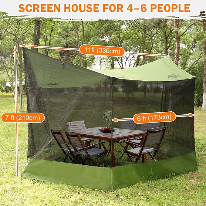 AYAMAYA Camping Tarp with Mosquito Net Large Size 18 x 11 FT Screen House for Hammock Lightweight Camping Hammock Tent Rain Fly with Bug Netting for Picnics Backyards Backpacking Beach