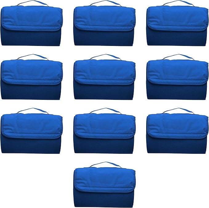 DISCOUNT PROMOS Roll Up Picnic Blankets Set of 10 Bulk Pack - Great Outdoor Blanket for Camping Picnic Beach Sports Outdoor Activities - Blue