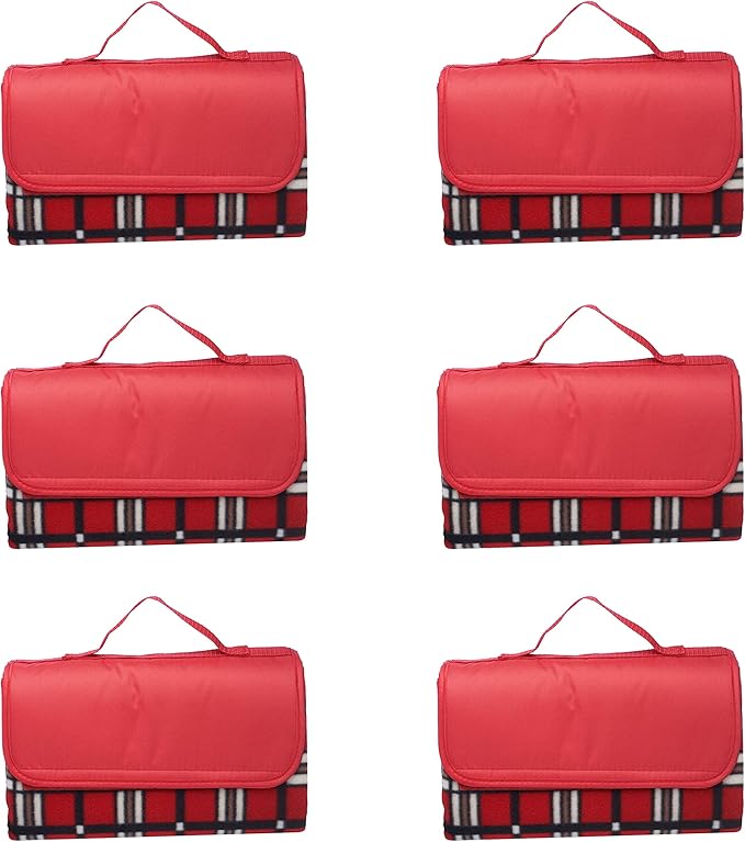 DISCOUNT PROMOS Brookhaven Roll Up Picnic Blankets Set of 6 Bulk Pack - Great Outdoor Blanket for Camping Picnic Beach Sports Outdoor Activities - Red