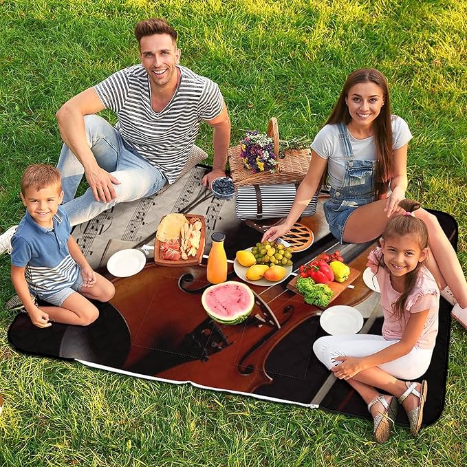 Zipper Violin Sheet Music Style Picnic Mat Suitable for Travel Camping Park Or Home Use