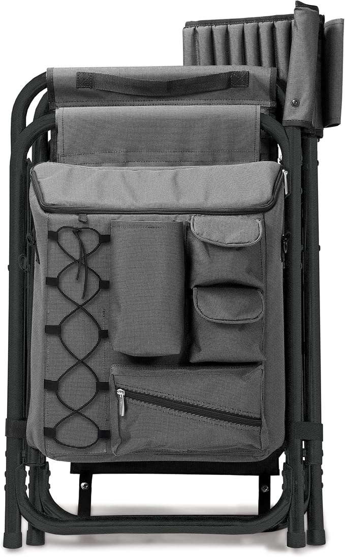 PICNIC TIME Fusion Camping Chair with Side Table and Soft Cooler Outdoor Foldable Padded Camping Chairs with Cup Holder for Lawn Beach &amp Sports Use for Adults (Dark Gray Black Accents)