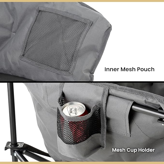 ARROWHEAD OUTDOOR Oversized Heavy-Duty Club Folding Camping Chair with Pocket Cup Holder Portable Padded Moon Round Saucer Supports 330lbs Carrying Bag