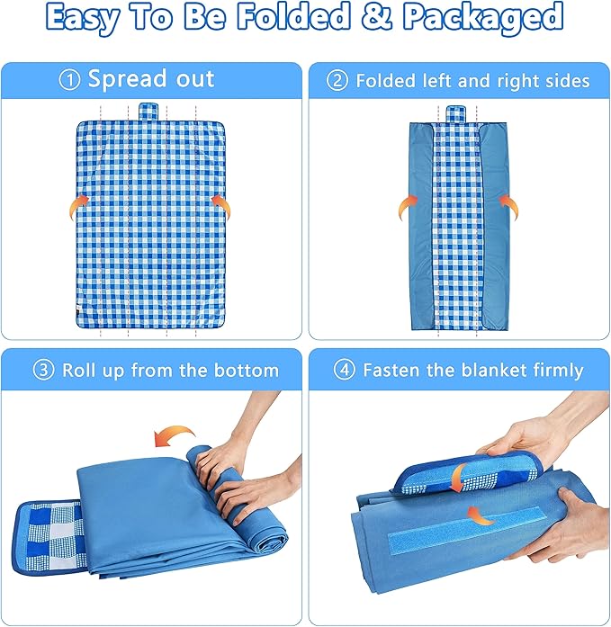 Tirrinia 60x 80 Picnic Waterproof Outdoor Blanket Blue Plaid Table Cloth Covers for Dining Camping Outdoor Foldable Camping Blanket for Travel Family Concerts