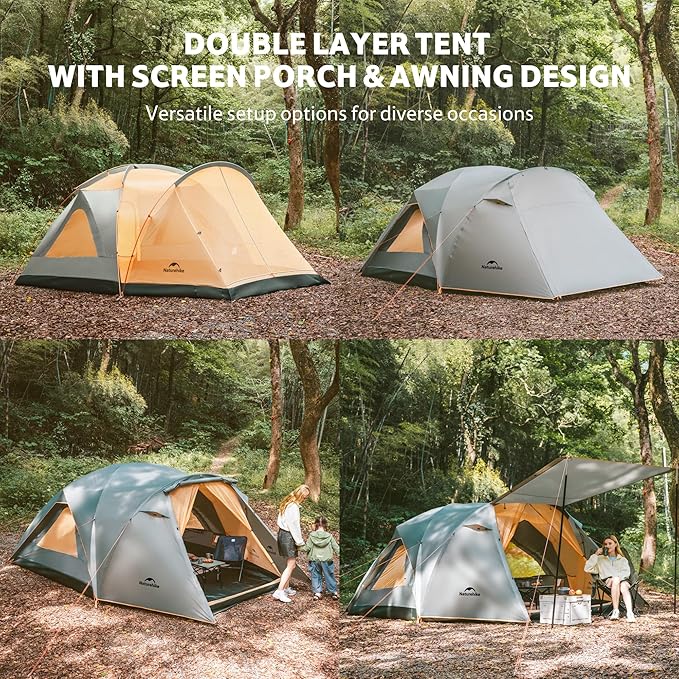 Naturehike KOTA 4/6/8 Person Camping Tent Double Layer Waterproof 4 Person 6 Person 8 Person Tents for Camping Large and Tall Family Tent with Vestibules Porch