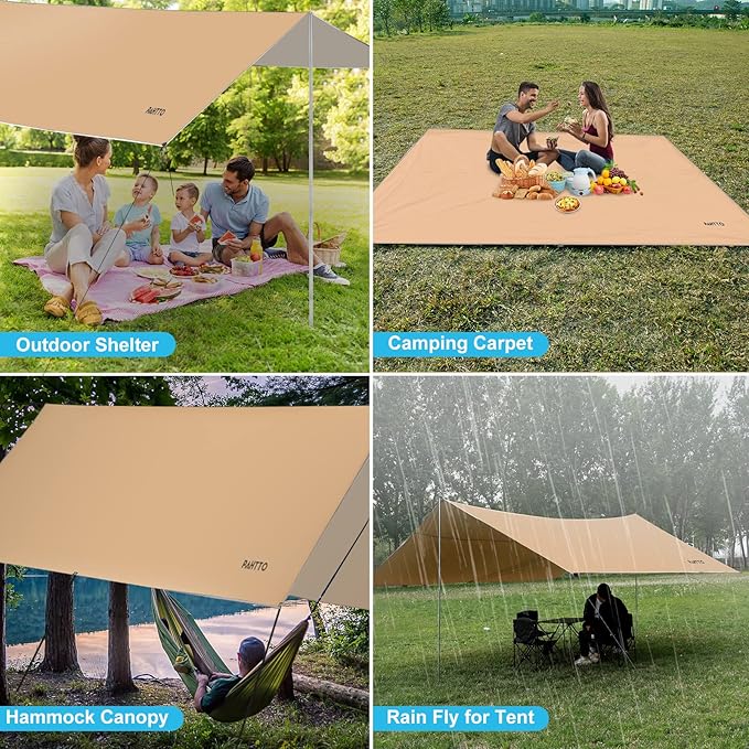 Hammock Rain Fly 12x10FT Camping Tarp with Poles Waterproof and Ultralight Survival Tent Tarp for Outdoors Camping Hiking Picnic Backpacking
