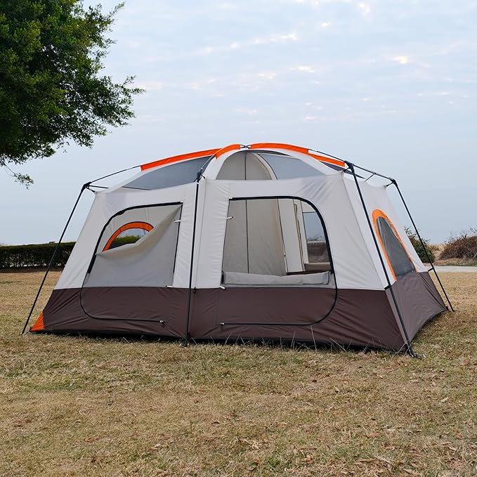 KTT Extra Large Tent 8-10-12 PersonFamily Cabin Tents2 Rooms3 Doors and 3 Windows with MeshStraight WallWaterproofDouble LayerBig Tents for OutdoorPicnicCampingFamily Gathering