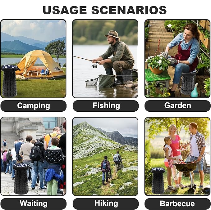 Portable Stool with Swivel Cushion Bag&ampCarabinerH 18.1 Collapsible More Sturdy and Lightweight Camping Telescoping Stool for Mountain Hiking BBQMax Load Capacity 600LBs