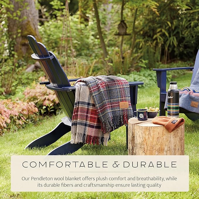 Pendleton Camping Blanket Motor Robe with Leather Strap Carrier - Virgin Wool Backpacking Blanket for Warmth and Comfort Outdoor Adventures Travel Picnics and Cozy Home Comfort