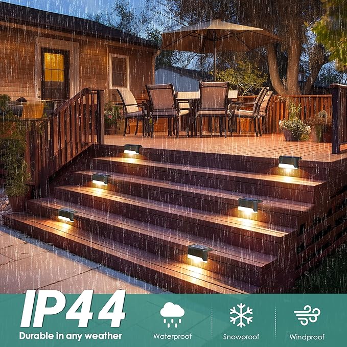 SOLPEX Solar Fence Lights Outdoor Solar Step Lights Waterproof LED Deck Lights for Stair Balcony Railing Front Porch Yard Garden and Patio Decor (16 Pack Warm White)