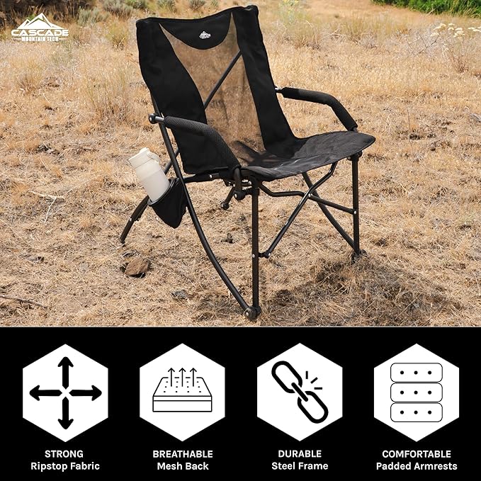 Cascade Mountain Tech Heavy Duty Folding Camp Chair Black