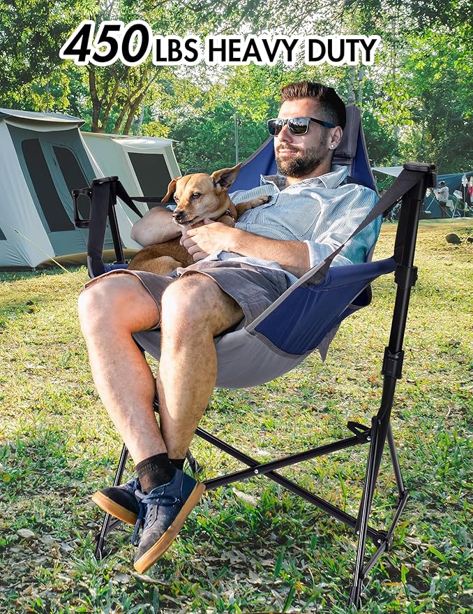 Hammock Camping Chair - 3 Heights Portable Hammock Chair Camping with Adjustable Backrest Headrest Padded Seat Cup Holder - 450 LBS Heavy Duty