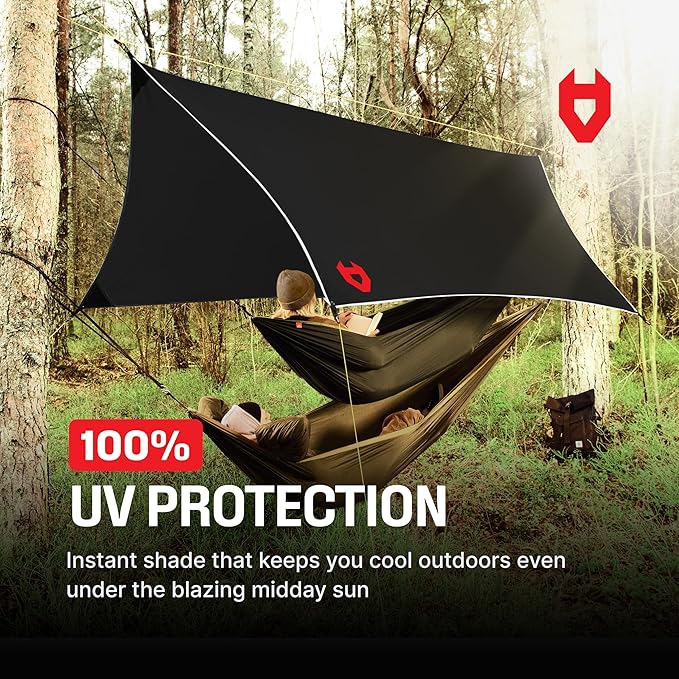 Rain Fly 12x10 Lightweight Survival Camping Tarp 100% Waterproof Makes a Great Backpacking Tarp or Hammock Shelter Comes in Multiple Colors Survival Bracelet Included Black