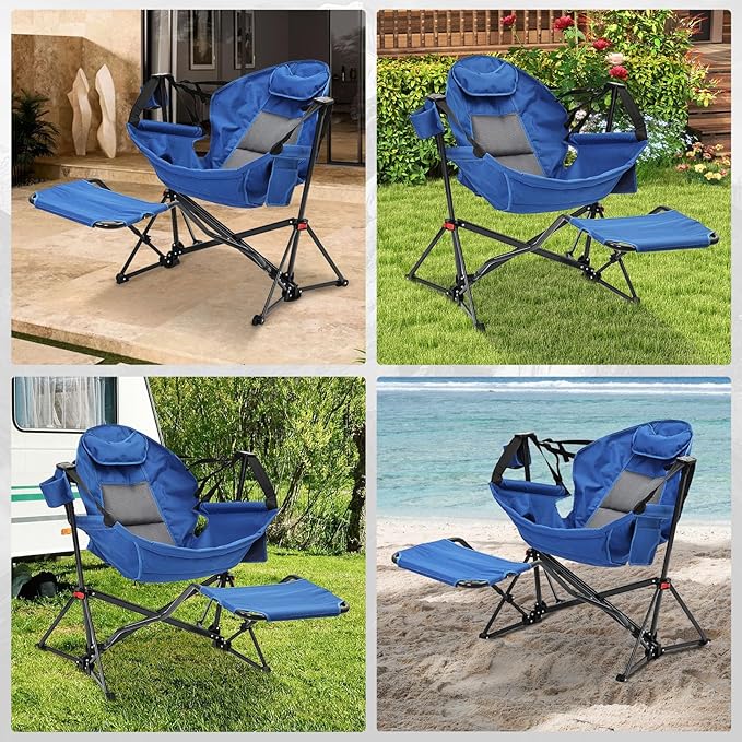 Hammock Camping Chair with Leg RestLightweight Portable Outdoor Chair for Camping and Hiking Supports 350lbs-Blue