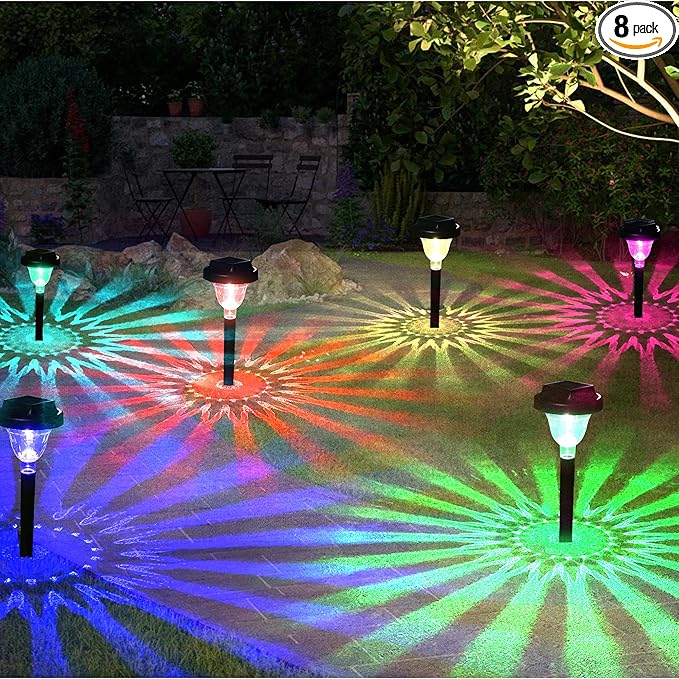 Siatom Solar Pathway Lights 8 Pack Bright RGB Color Changing Solar Path Lights Outdoor Waterproof IP65 for Outside Walking Path Garden Lawn Walkway Yard (Multicolor)