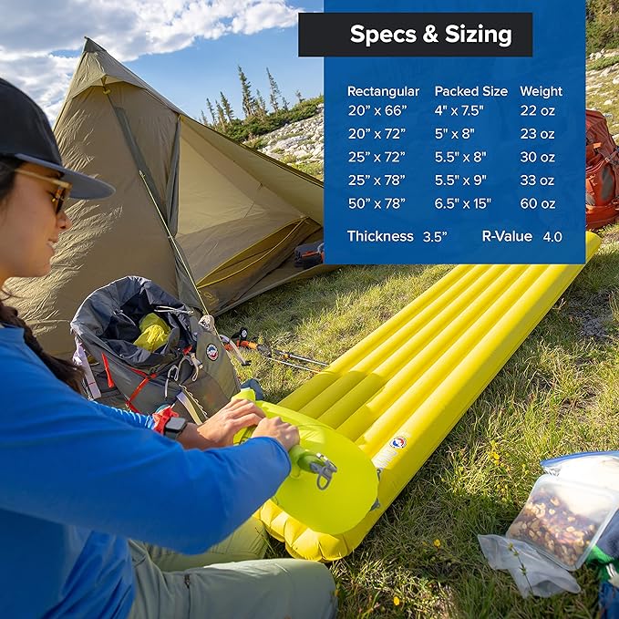 Big Agnes Divide - Lightweight Compact Air Chamber Sleeping Pad Wide Long Warm Olive