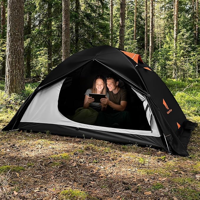 GEERTOP 2 Person 4 Season Blackout Camping Tent - Sleep in Darkroom Waterproof Rainfly Snow Skirt Lightweight Aluminum Pole Easy Setup for Hiking Mountaineering Family Camp